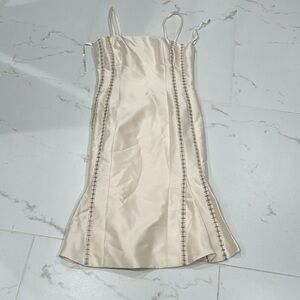 Elegant White Satin Dress with Jacket with Beaded Details